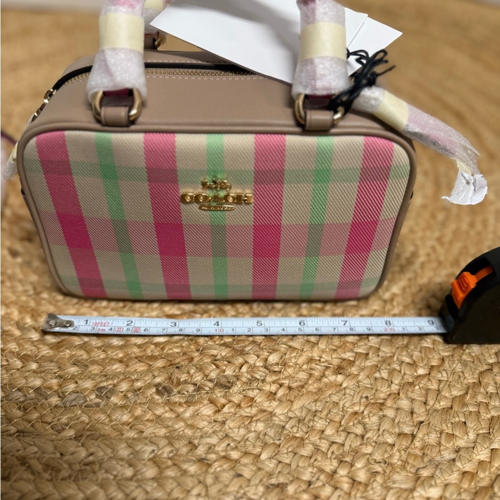 Coach Mini Satchel Crossbody Bag Pink Plaid Gold Handbag NWT - Picture 13 of 15
